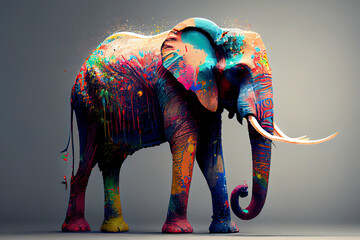 Elephant made of paint, paint splater