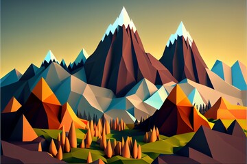 Abstract Low Poly Mountains Landscape. Generative AI