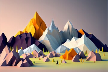 Abstract Low Poly Mountains Landscape. Generative AI