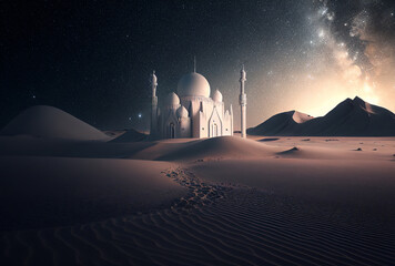 Islamic Mosque in the desert Illustration created with Generative AI Technology