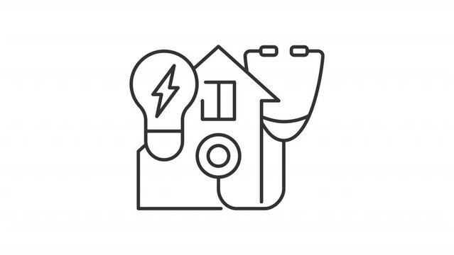 Animated energy audit linear icon. Energy efficiency inspection. Home electricity consumption. Seamless loop HD video with alpha channel on transparent background. Outline motion graphic animation