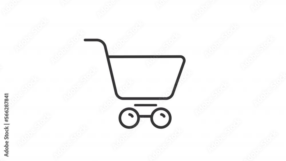 Poster animated shop cart linear icon. trolley for goods. consumerism. e commerce. store basket. seamless l