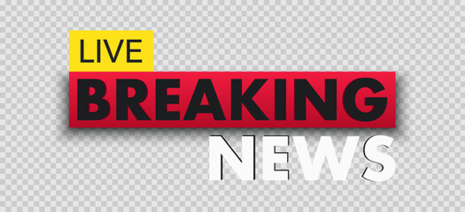 Breaking news live banner isolated on transparent background. World news. Technology, business, politics news concept. Template design broadcast for TV show, network news. Vector illustration