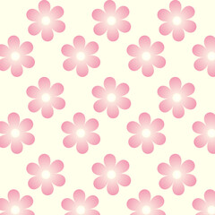 Pink flowers on a yellow background repeating pattern