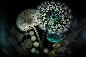 glowing fantasy dandelion on dark background