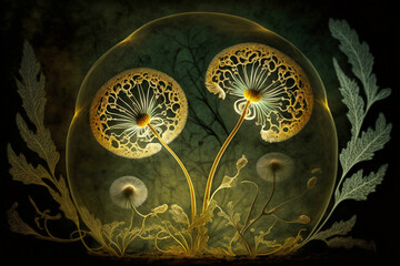 glowing fantasy dandelion on dark background