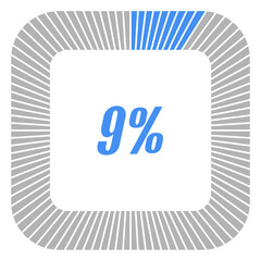 9 percent square shape percentage diagram for infographics,documents or reports. vector.