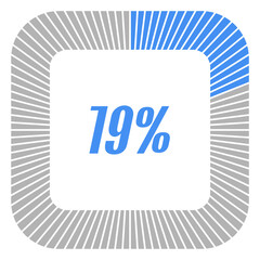 19 percent square shape percentage diagram for infographics,documents or reports. vector.