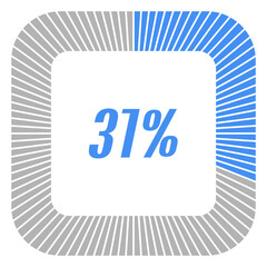 31 percent square shape percentage diagram for infographics,documents or reports. vector.