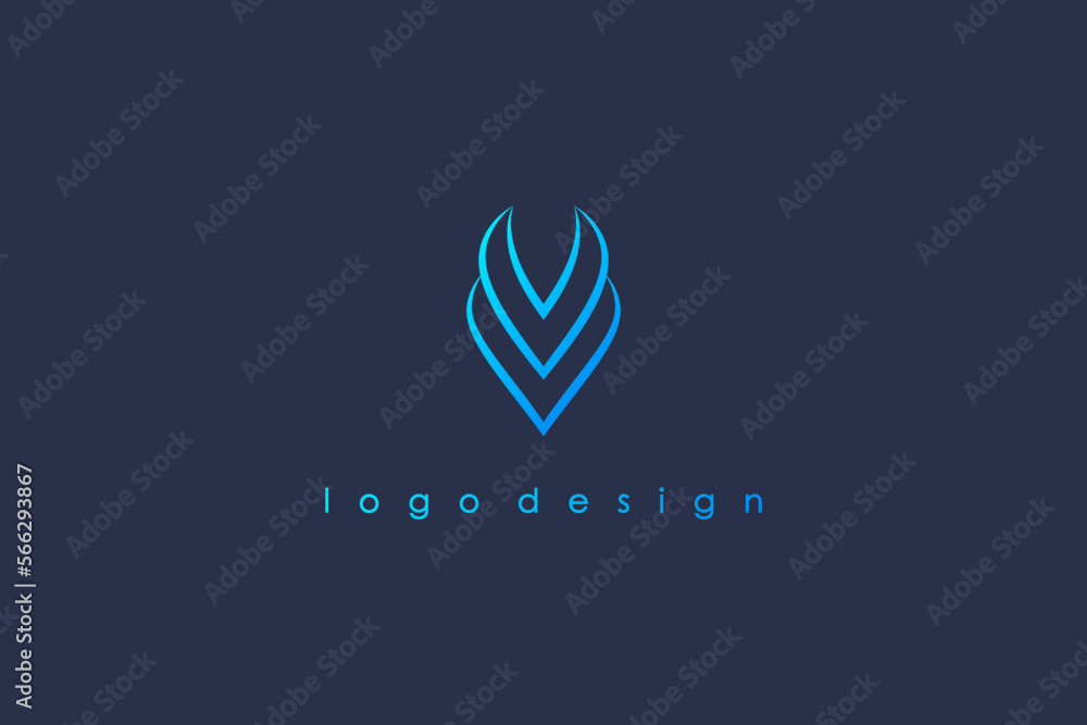 Poster simple initial letter v logo line isolated on blue background. usable for nature and branding logos.