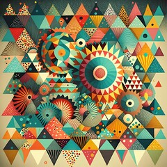 Motif moderne géométrique et coloré. Triangle et rond.  AI generative