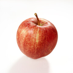 Fototapeta na wymiar Roter Apfel mit Stengel vor weiss als Freisteller