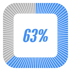 63 percent square shape percentage diagram for infographics,documents or reports. vector.