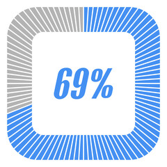69 percent square shape percentage diagram for infographics,documents or reports. vector.