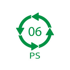 PS 06 recycling code symbol. Plastic recycling vector polystyrene sign.