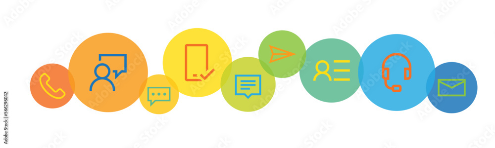 Aufkleber vector contact and service icons on colorful overlapping circles