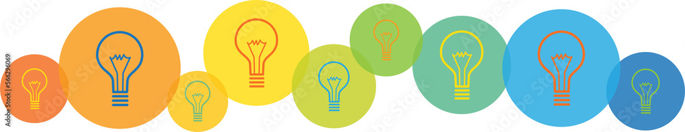 Poster light bulbs on colorful overlapping circles on transparent background