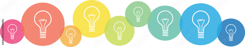 Poster light bulbs on colorful overlapping circles on transparent background