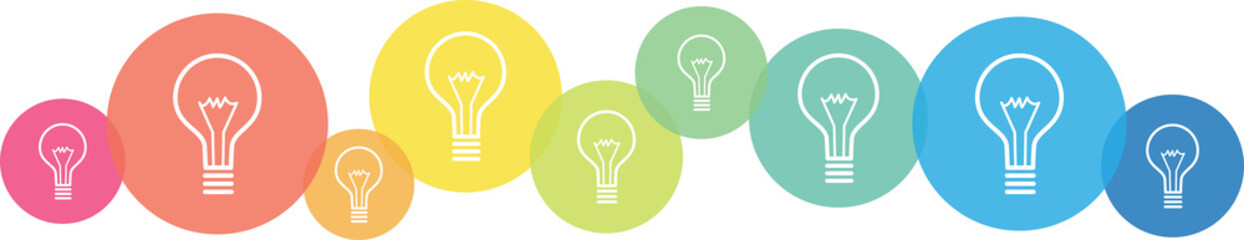 Light bulbs on colorful overlapping circles on transparent background © Web Buttons Inc