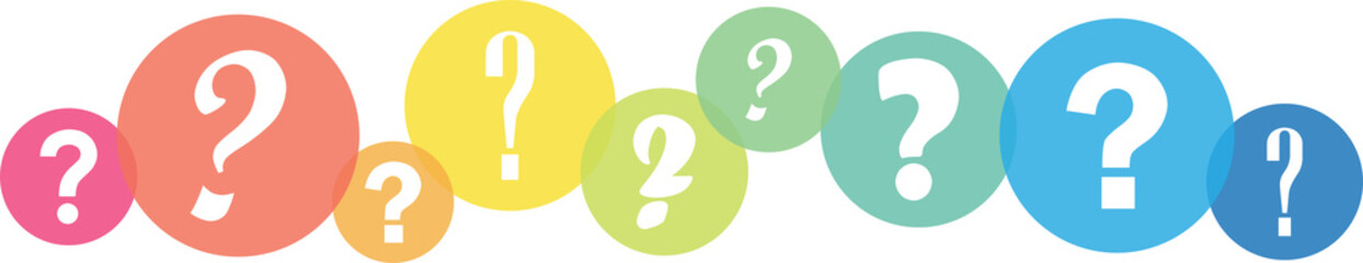 Question marks on colorful overlapping circles on transparent background - 566296267