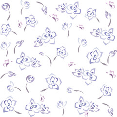 Seamless fresh floral pattern with pretty purple flowers and tropic leaves on a white background. Vector elegant template for fashion prints. Modern floral background. - Vector illustration.
