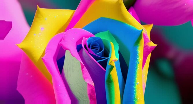 Prismatic rainbow pastel colored rose chimera flower zoom animation