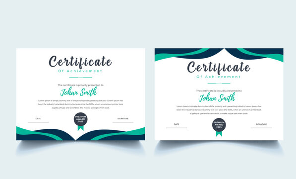 Set of Green and Black color Certificate of Appreciation template, certificate of achievement, awards diploma template