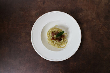Close up Pesto Spaghetti on White Background
