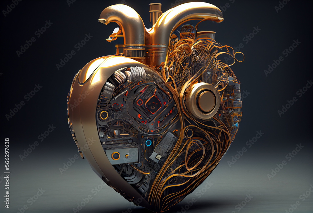 Poster stylized high-tech heart. created with generative ai technology.