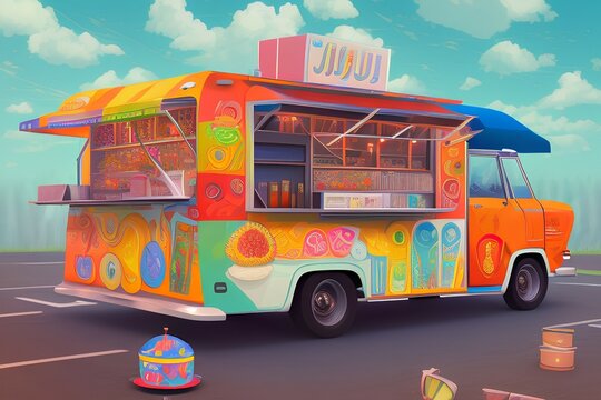 Illustration depicting a colorful food truck - generative ai