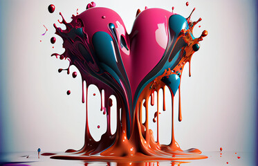 Valentine Heart splash 3d poster modern background. Liquid forms. love. Generative AI