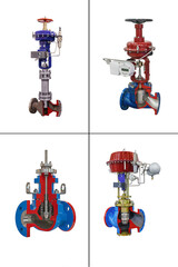 longitudinal and cross sections of small-sized shut-off gas valves on a white background