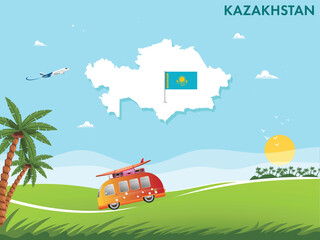 Fototapeta na wymiar Kazakhstan map with travel and tourism theme vector illustration design