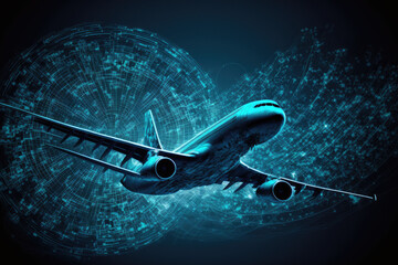 blue digital airplane data made by generative ai