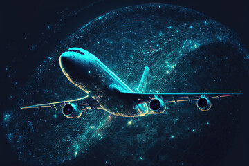 blue digital airplane data made by generative ai