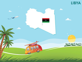 Libya map with travel and tourism theme vector illustration design