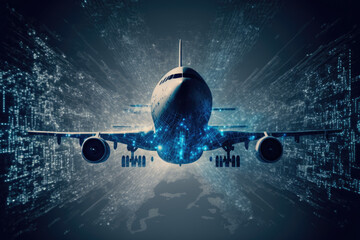 blue digital airplane data made by generative ai