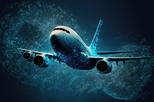 blue digital airplane data made by generative ai