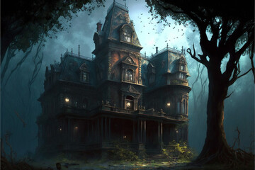 haunted house in the woods  Superb anime and D&D environment