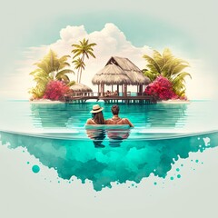 Couple en vacances au soleil. AI generative