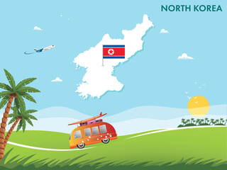 Naklejka premium North Korea map with travel and tourism theme vector illustration design