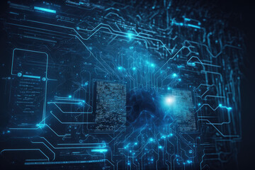 Fototapeta premium blue digital technology network background made by generative ai