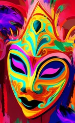 Fototapeta na wymiar Venice carnival mask on bright colorful background. AI-generated digital illustration.