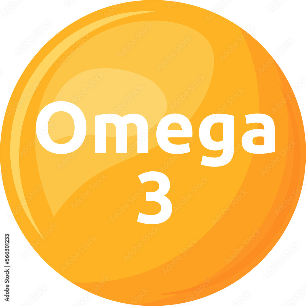 Poster omega three fatty acids semi flat color raster object. dietary supplement. full sized item on white.