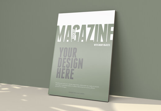 Magazine Mockup with Realistic Subtle Paper Texture And Palm Shadows in the Background