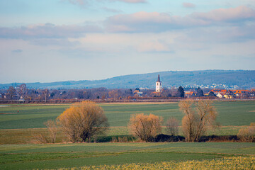 landscape with church and trees