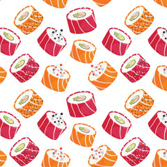 Sushi seamless pattern, Asian Food, Japanese sushi background