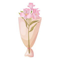 a bouquet of alstroemerias in a transparent wrapper. flowers in cartoon style