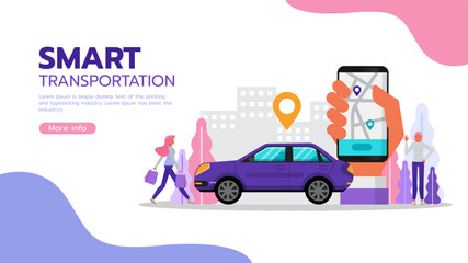 Naklejka premium Smart transportation concept. Business People character vector design. For landing page, web, poster, banner, flyer and greeting card.