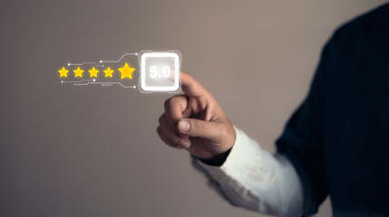 Service satisfaction, very impressive rating, evaluation and review, consumer and 5 star icon, customer service and satisfaction concept